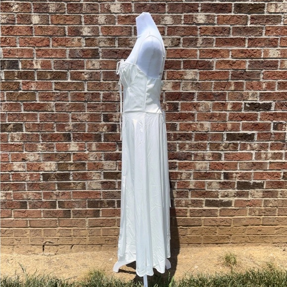 Marthea Women's Boho Midi Corset Dress Flowy Slit Lace Up Dress Going Out Sz L - Picture 3 of 12